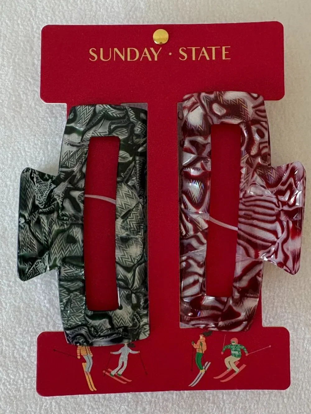 NWT - Sunday State - Set of 2 - Marbled Green and Maroon Claw Hair Clips